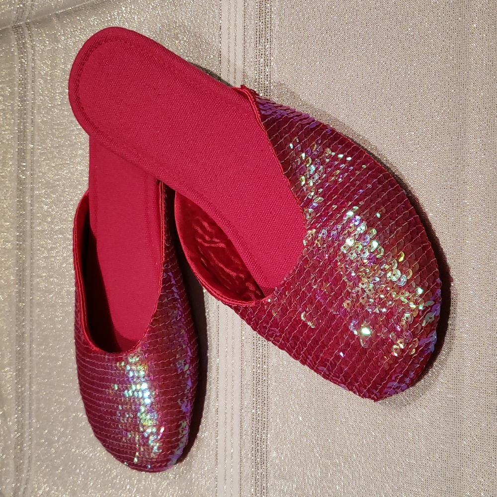 Capelli New York NEW Sequined Mules Slippers Slip-On Women's 6 Magenta Red NWOT - Picture 2 of 7